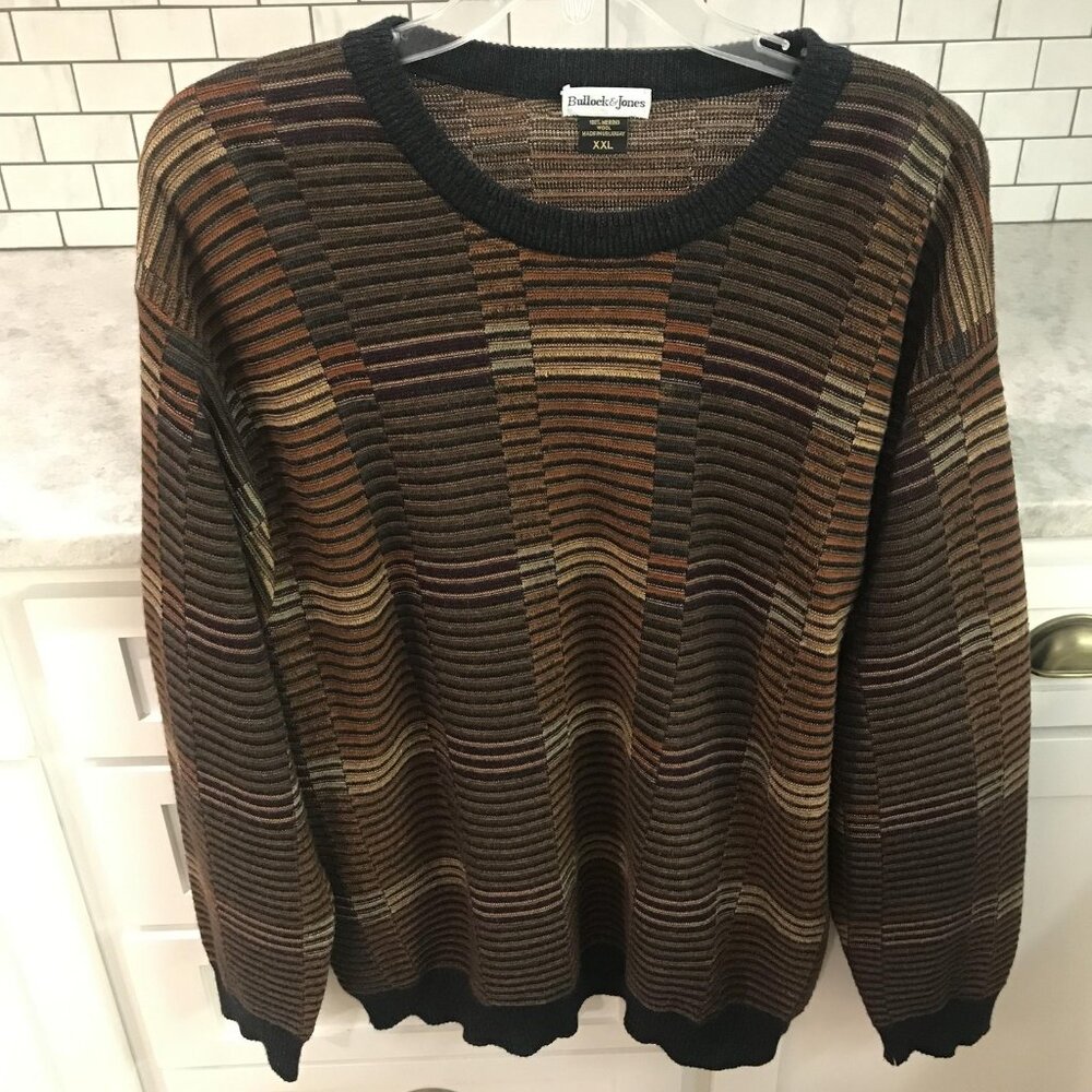 Bullock & Jones Sweater Mens 2XL Merino Wool‎ Stripe Knit Pullover Preppy Luxury